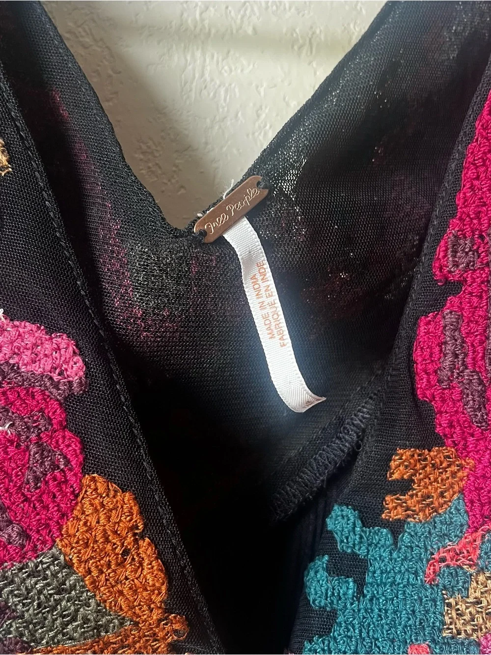 Free People Boho Embroidered Black Top - Picture 4 of 4